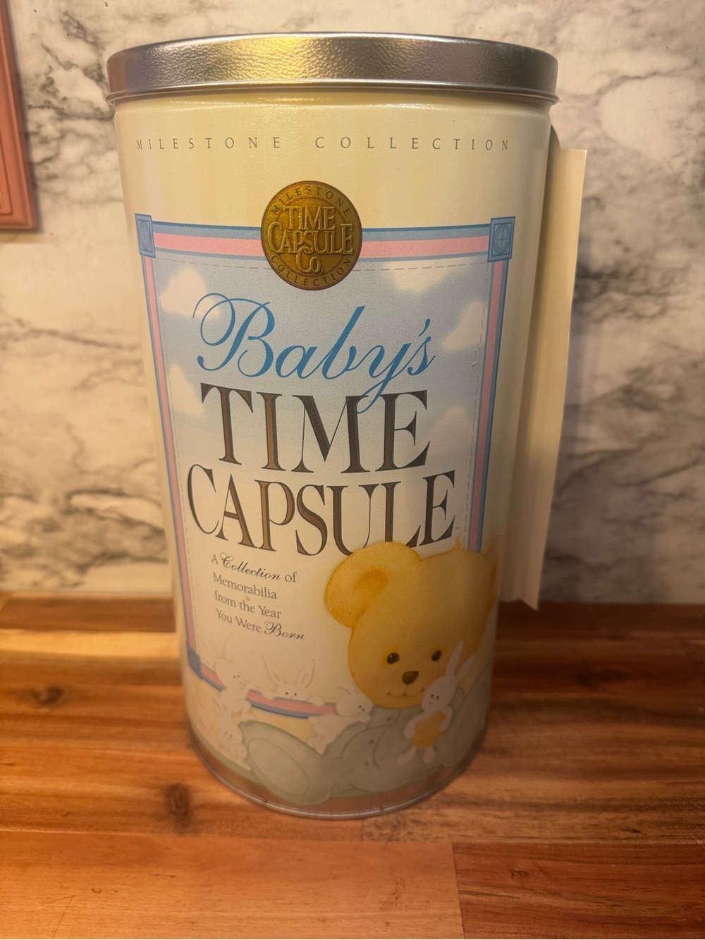 Baby's Time Capsule Milestone Collection Tin - Pale Yellow & Blue